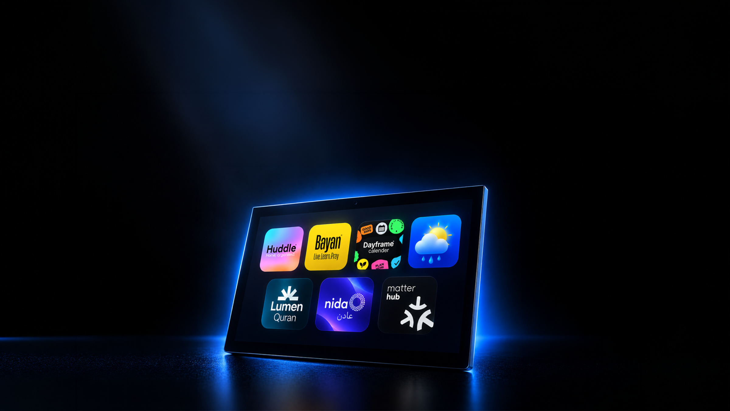 Adam Smart Hub tablet showing Islamic family apps